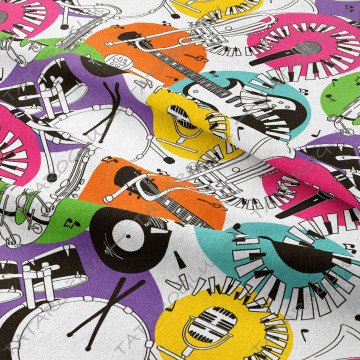 Karışık Müzik Aletleri Desenli Dijital Baskı Kumaş