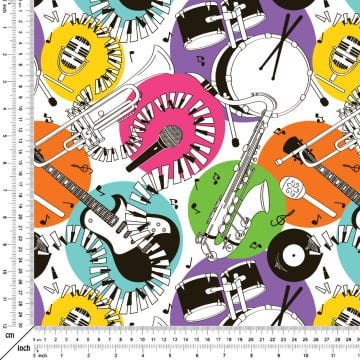 Karışık Müzik Aletleri Desenli Dijital Baskı Kumaş