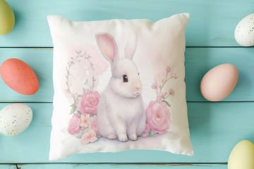 Happy Easter / Paskalya Koleksiyonu - Paskalya Tavşanları 2'li Kırlent Paneli Dikilmemiş Kumaş