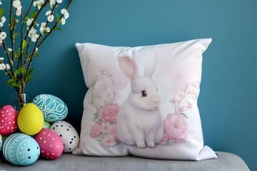 Happy Easter / Paskalya Koleksiyonu - Paskalya Tavşanları 2'li Kırlent Paneli Dikilmemiş Kumaş