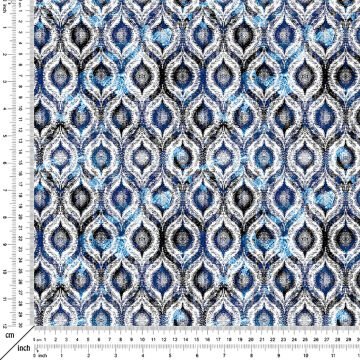 Eskitme Zeminli İkat Desenli Dijital Baskılı Kumaş