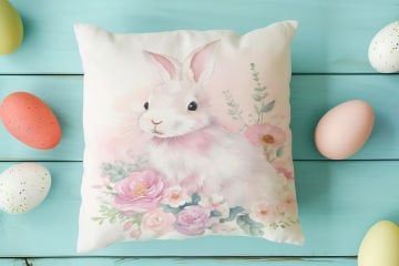 Happy Easter / Paskalya Koleksiyonu - Paskalya Tavşanları 2'li Kırlent Paneli Dikilmemiş Kumaş