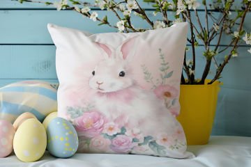 Happy Easter / Paskalya Koleksiyonu - Paskalya Tavşanları 2'li Kırlent Paneli Dikilmemiş Kumaş