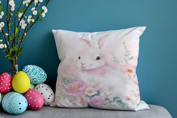 Happy Easter / Paskalya Koleksiyonu - Paskalya Tavşanları 2'li Kırlent Paneli Dikilmemiş Kumaş