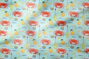 Yengeç Desenli Kumaş Deniz Temalı Mutfak Kumaşı