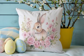 Happy Easter / Paskalya Koleksiyonu - Paskalya Tavşanları 2'li Kırlent Paneli Dikilmemiş Kumaş
