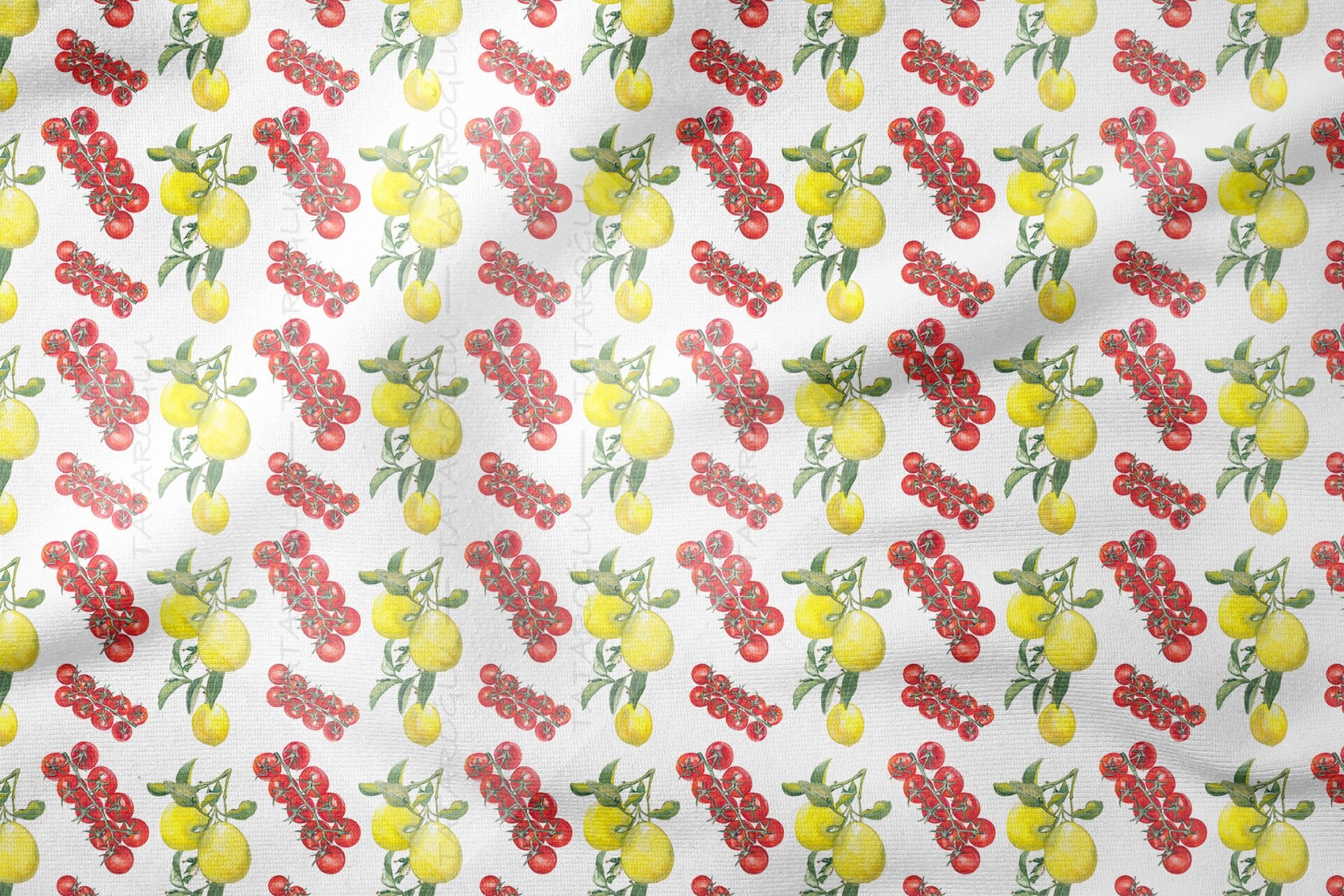 Limon Domates Desenli Kumaş Yazlık Mutfak Kumaşı