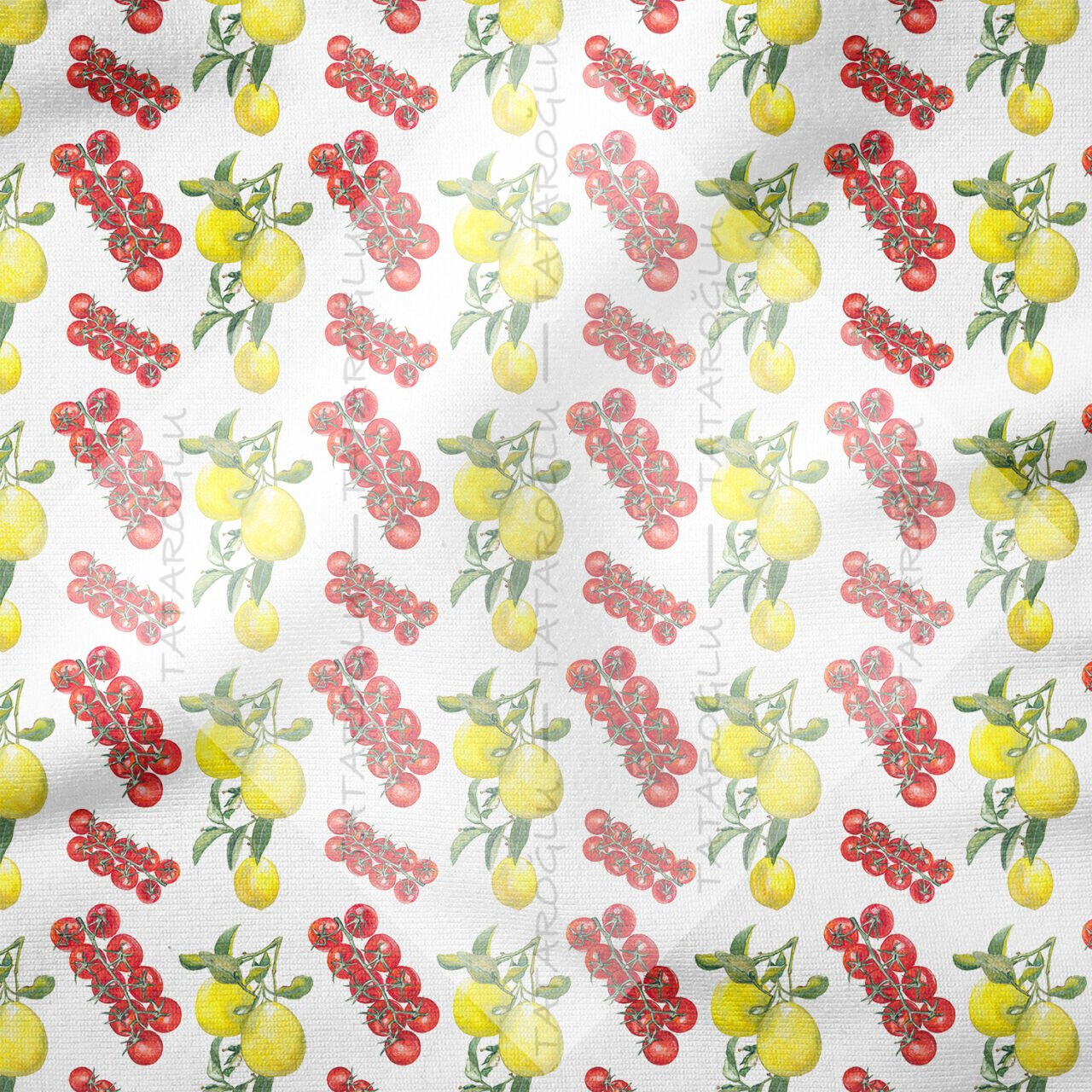Limon Domates Desenli Kumaş Yazlık Mutfak Kumaşı
