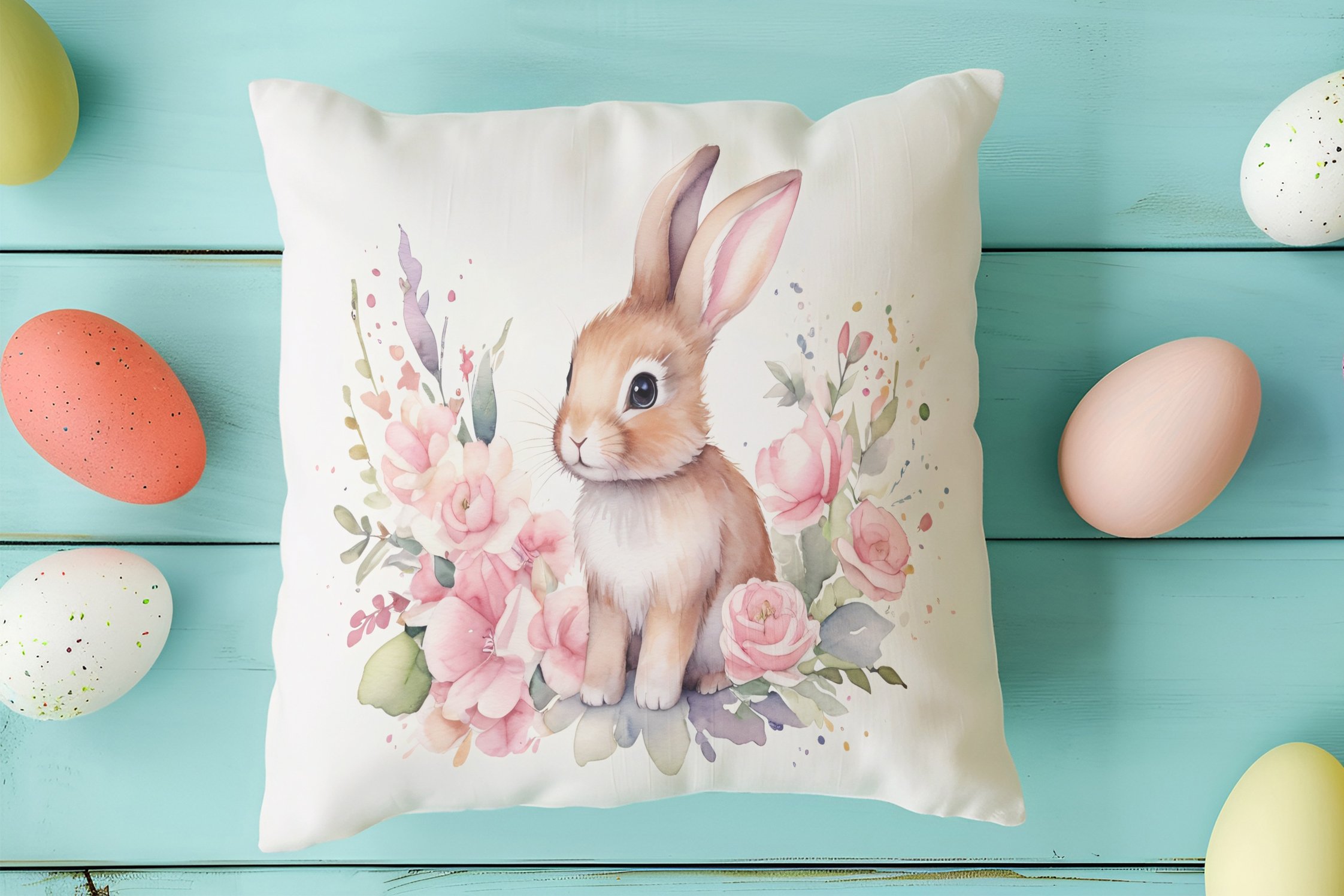 Happy Easter / Paskalya Koleksiyonu - Paskalya Tavşanları 2'li Kırlent Paneli Dikilmemiş Kumaş