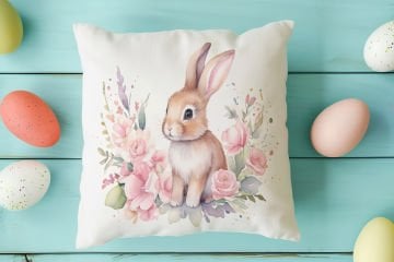 Happy Easter / Paskalya Koleksiyonu - Paskalya Tavşanları 2'li Kırlent Paneli Dikilmemiş Kumaş