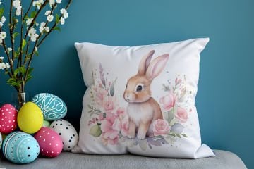 Happy Easter / Paskalya Koleksiyonu - Paskalya Tavşanları 2'li Kırlent Paneli Dikilmemiş Kumaş