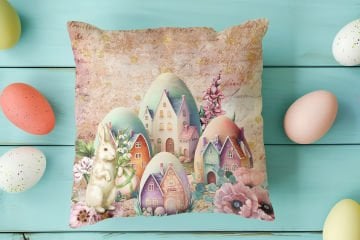 Happy Easter / Paskalya Koleksiyonu - Paskalya Tavşanları 2'li Kırlent Paneli Dikilmemiş Kumaş