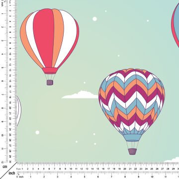 Mavi Gökyüzünde Renkli Uçan Balonlar Desenli Kumaş-BL7531