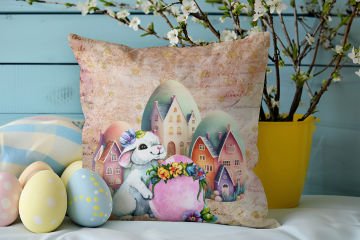 Happy Easter / Paskalya Koleksiyonu - Paskalya Tavşanları 2'li Kırlent Paneli Dikilmemiş Kumaş