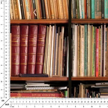 Kitaplıkta Dizili Kitap Desenli Dijital Baskı Kumaş