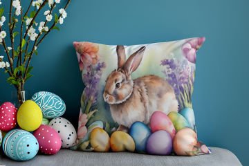 Happy Easter / Paskalya Koleksiyonu - Paskalya Tavşanları 2'li Kırlent Paneli Dikilmemiş Kumaş
