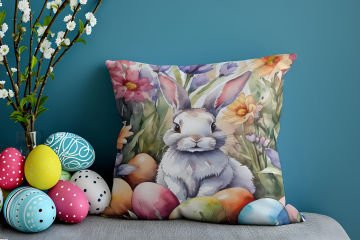 Happy Easter / Paskalya Koleksiyonu - Paskalya Tavşanları 2'li Kırlent Paneli Dikilmemiş Kumaş