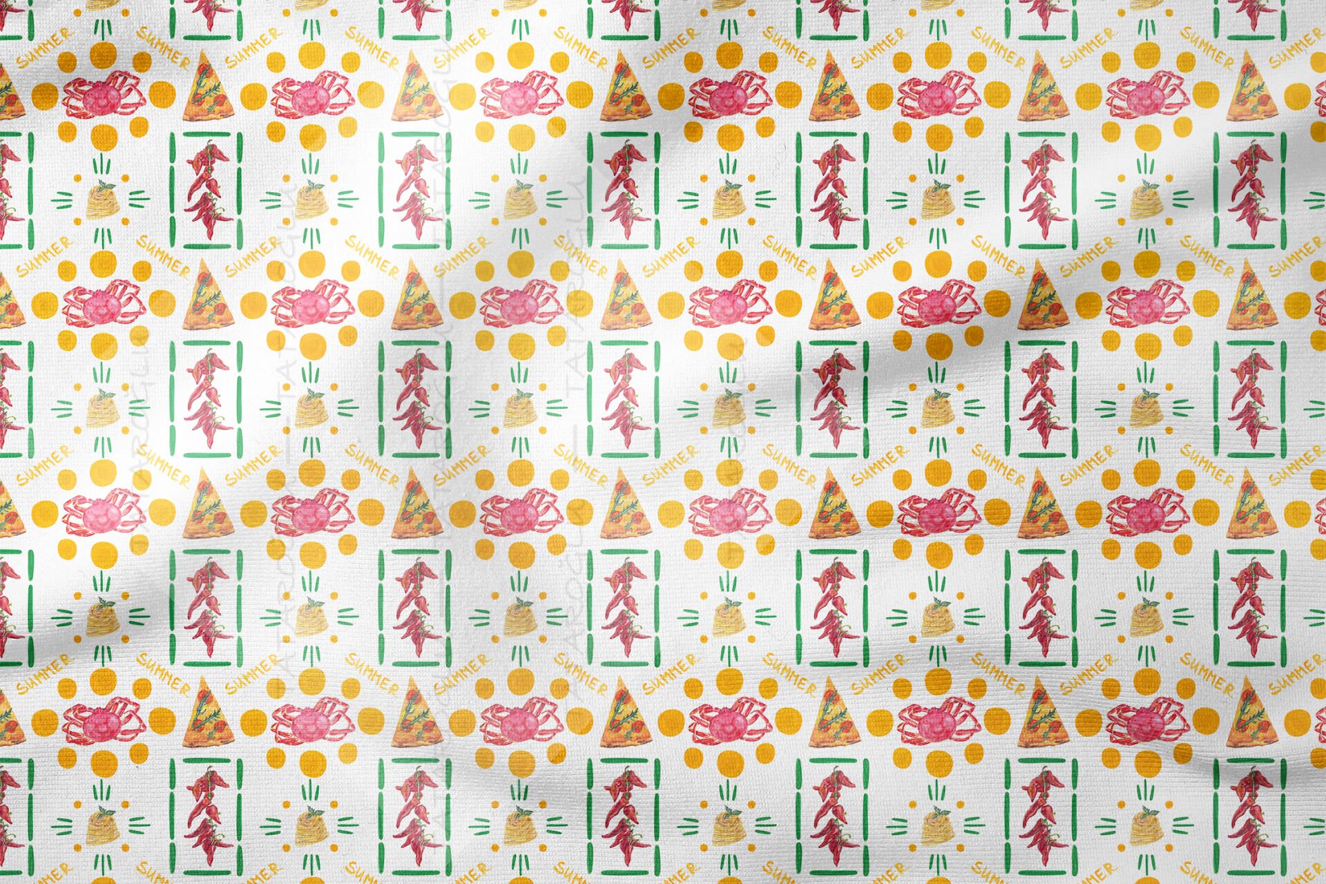 Yazlık Mutfak Kumaş Pizza Yengeç Biber Desenli Kumaş