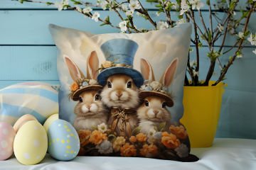 Happy Easter / Easter Collection - Easter Bunnies 2-Pack Cushion Panel Non-Sew Fabric