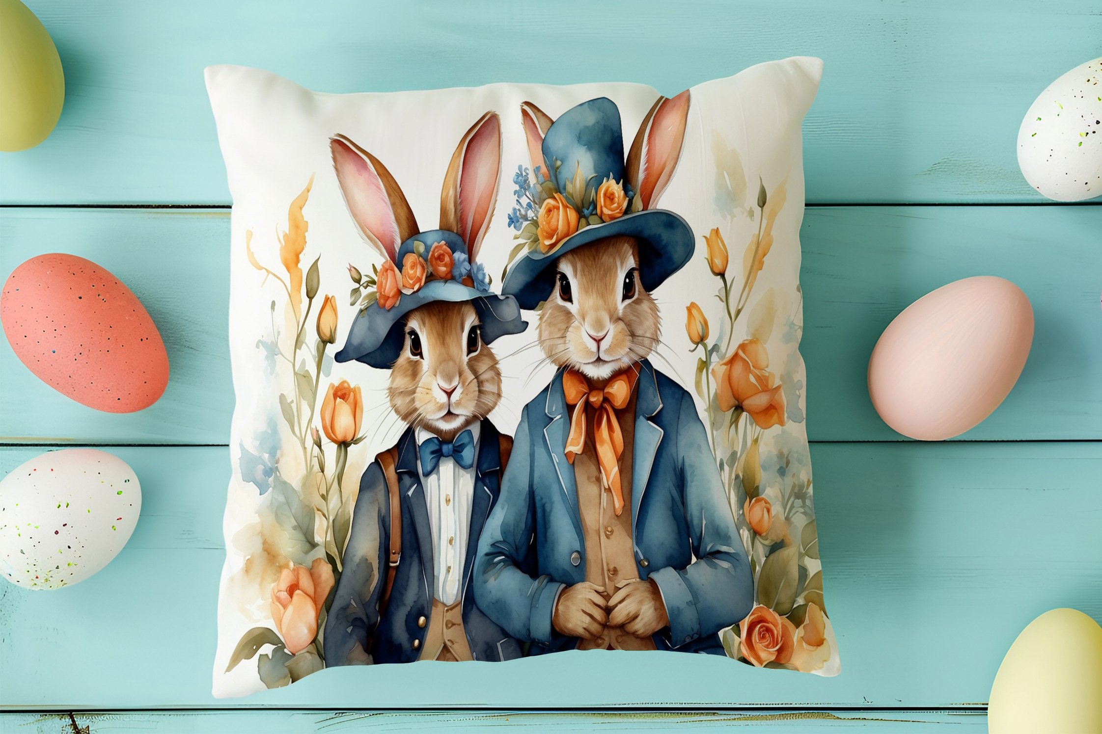 Happy Easter / Paskalya Koleksiyonu - Paskalya Tavşanları 2'li Kırlent Paneli Dikilmemiş Kumaş