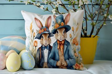 Happy Easter / Paskalya Koleksiyonu - Paskalya Tavşanları 2'li Kırlent Paneli Dikilmemiş Kumaş