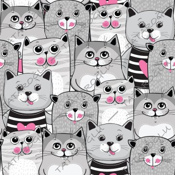 Gri Kedi Desenli Kumaş