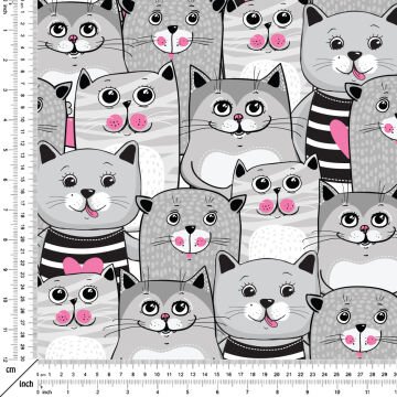 Gri Kedi Desenli Kumaş