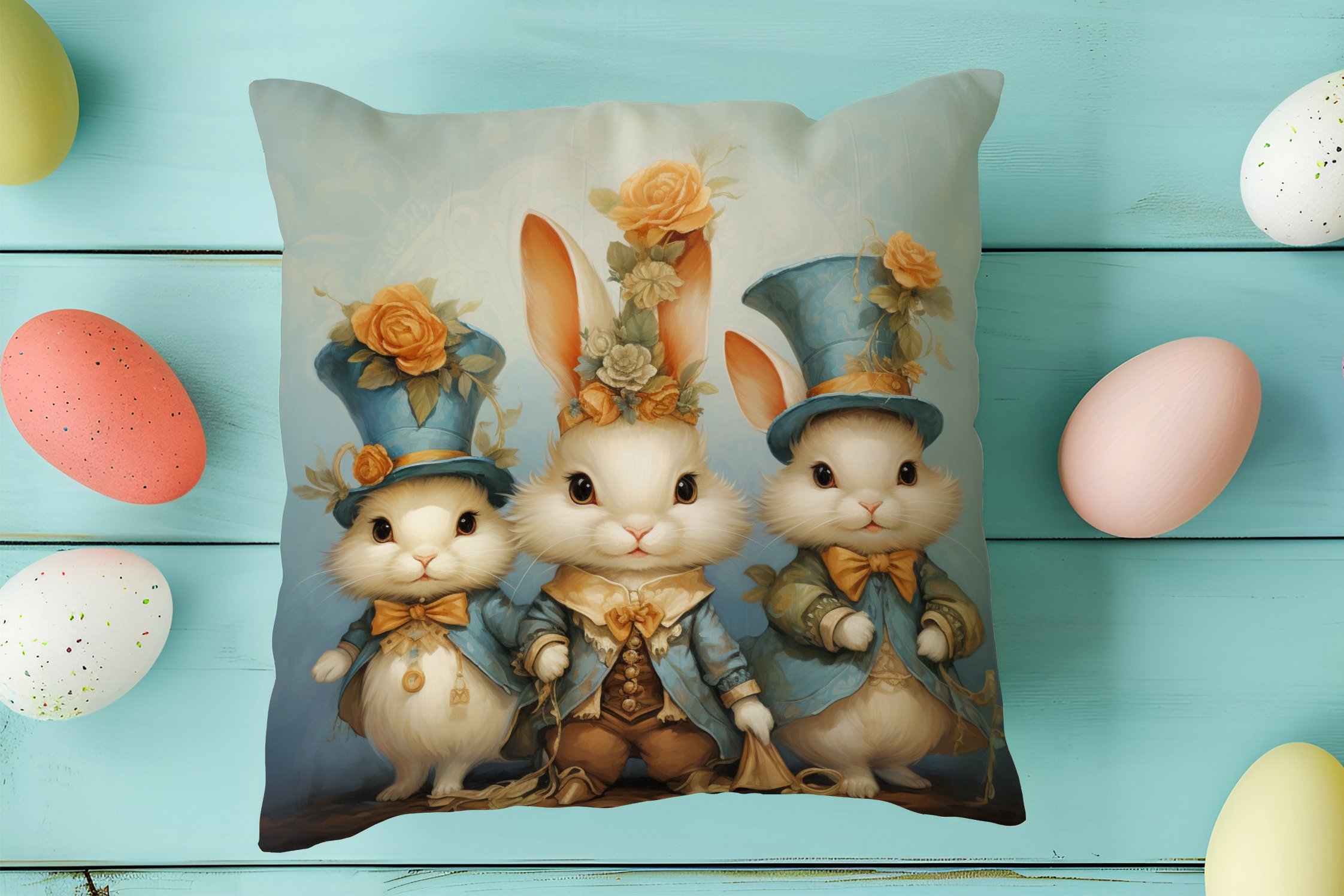 Happy Easter / Paskalya Koleksiyonu - Paskalya Tavşanları 2'li Kırlent Paneli Dikilmemiş Kumaş