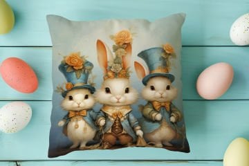 Happy Easter / Paskalya Koleksiyonu - Paskalya Tavşanları 2'li Kırlent Paneli Dikilmemiş Kumaş