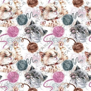 Yün ile Oynayan Kedi Desenli Kumaş