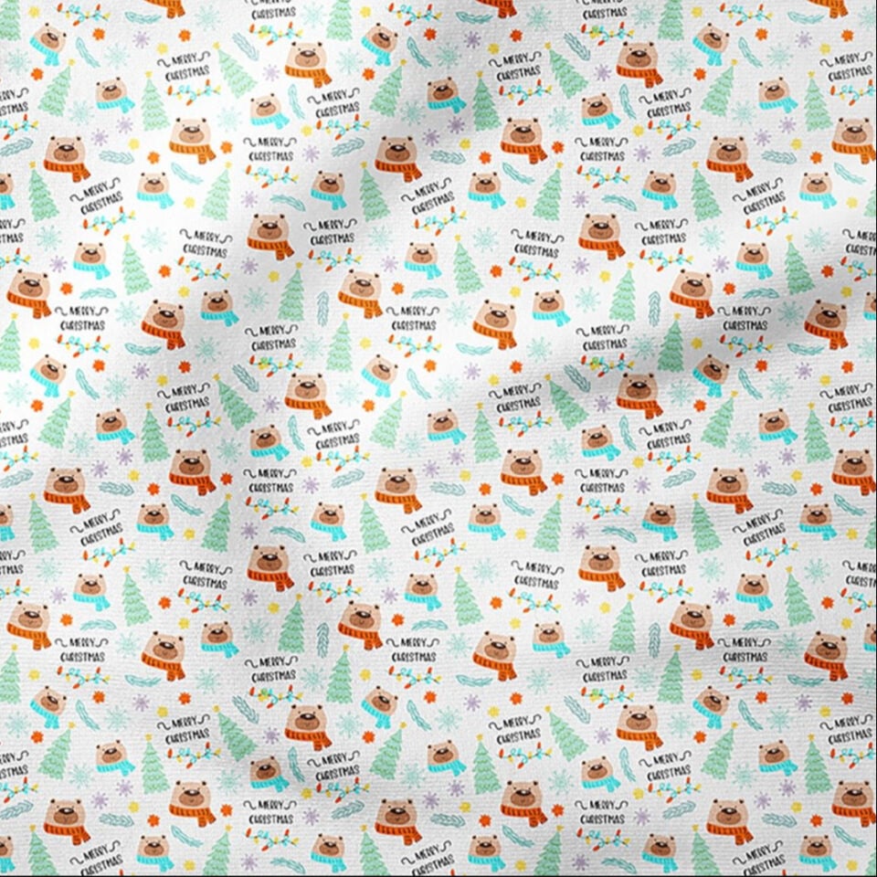 Yılbaşı Koleksiyonu- Winter Wonder Collection,Sevimli Ayılı,Çam Ağaçlı,Kar Taneli Desenli Kumaş
