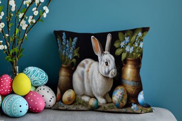Happy Easter / Paskalya Koleksiyonu - Paskalya Tavşanları 2'li Kırlent Paneli Dikilmemiş Kumaş