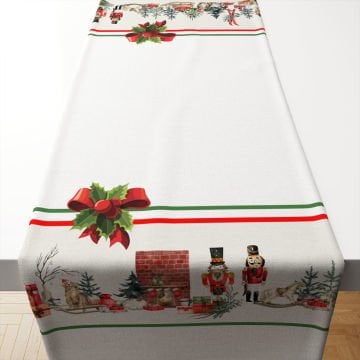Yılbaşı Koleksiyonu- 50x140 cm'lik Çam Ağaçlı Kurşun Askerli Yılbaşı Runner Dikilmemiş Kumaş