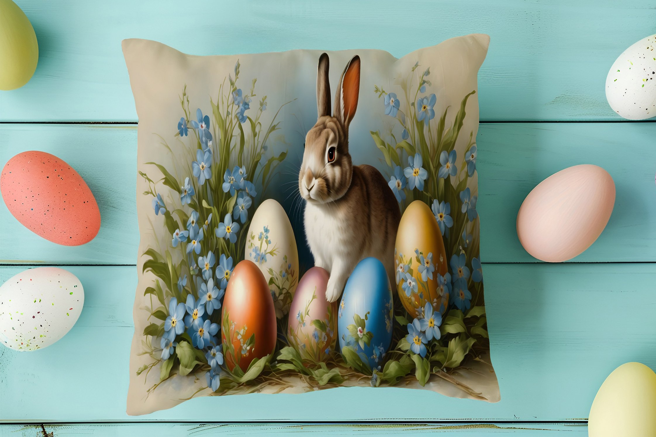 Happy Easter / Paskalya Koleksiyonu - Paskalya Tavşanları 2'li Kırlent Paneli Dikilmemiş Kumaş