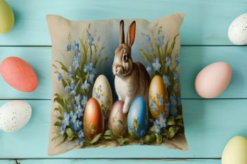 Happy Easter / Paskalya Koleksiyonu - Paskalya Tavşanları 2'li Kırlent Paneli Dikilmemiş Kumaş