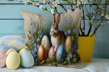 Happy Easter / Paskalya Koleksiyonu - Paskalya Tavşanları 2'li Kırlent Paneli Dikilmemiş Kumaş