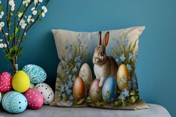 Happy Easter / Paskalya Koleksiyonu - Paskalya Tavşanları 2'li Kırlent Paneli Dikilmemiş Kumaş
