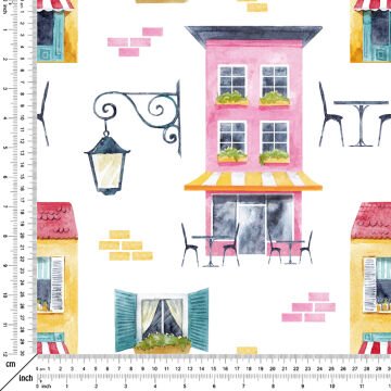 Pembe Panjurlu Modern Ev Desenli Kumaş