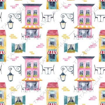 Pembe Panjurlu Modern Ev Desenli Kumaş