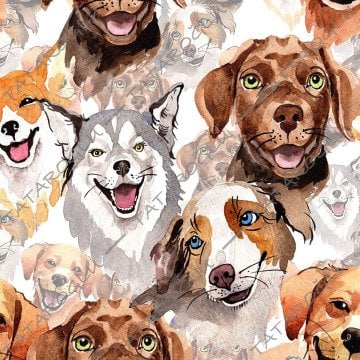 Suluboya Çizimli Sevimli Köpek Desenli Kumaş
