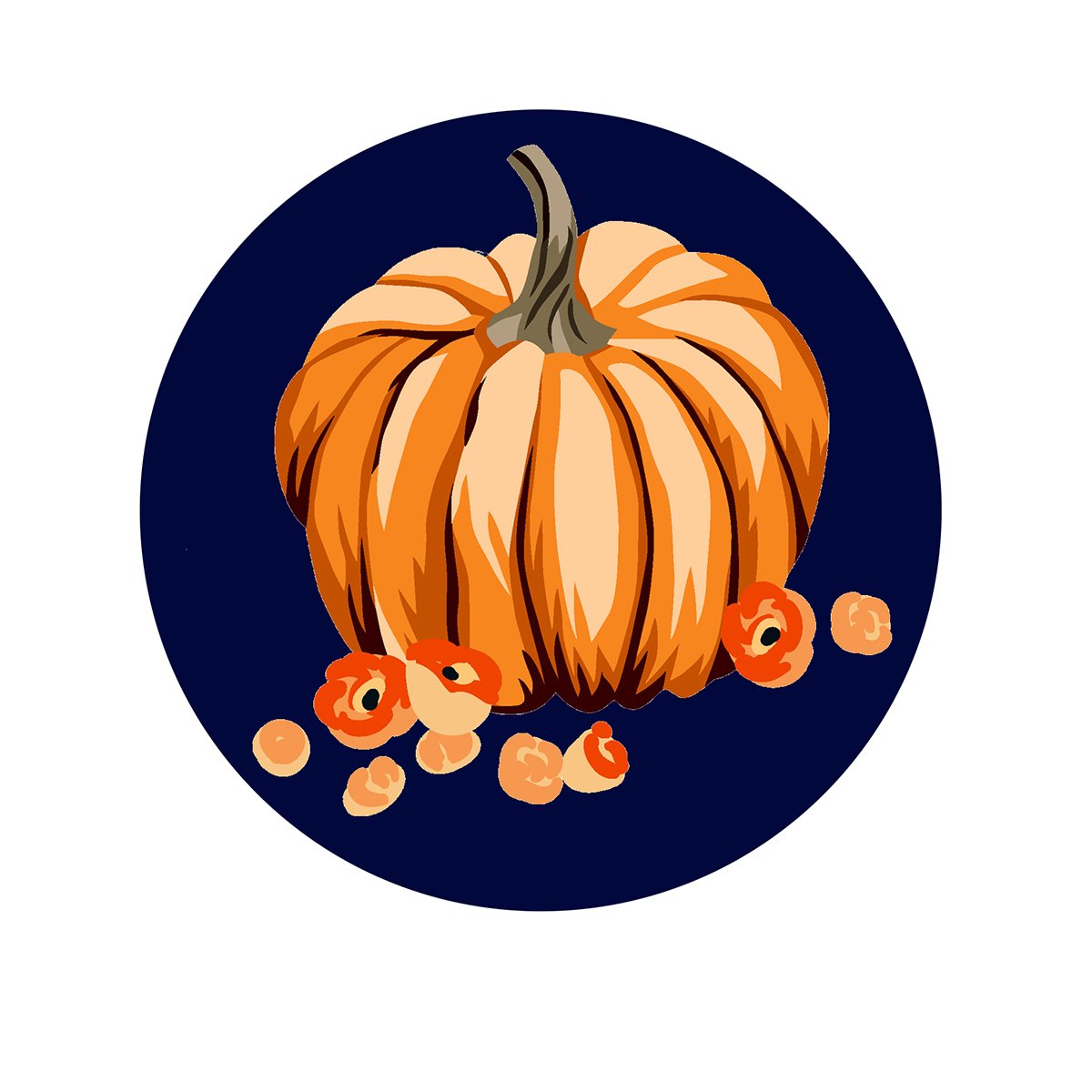 Lacivert Zemin Üzerine Balkabaklı Servis Suplası - Supla 3'lü Set