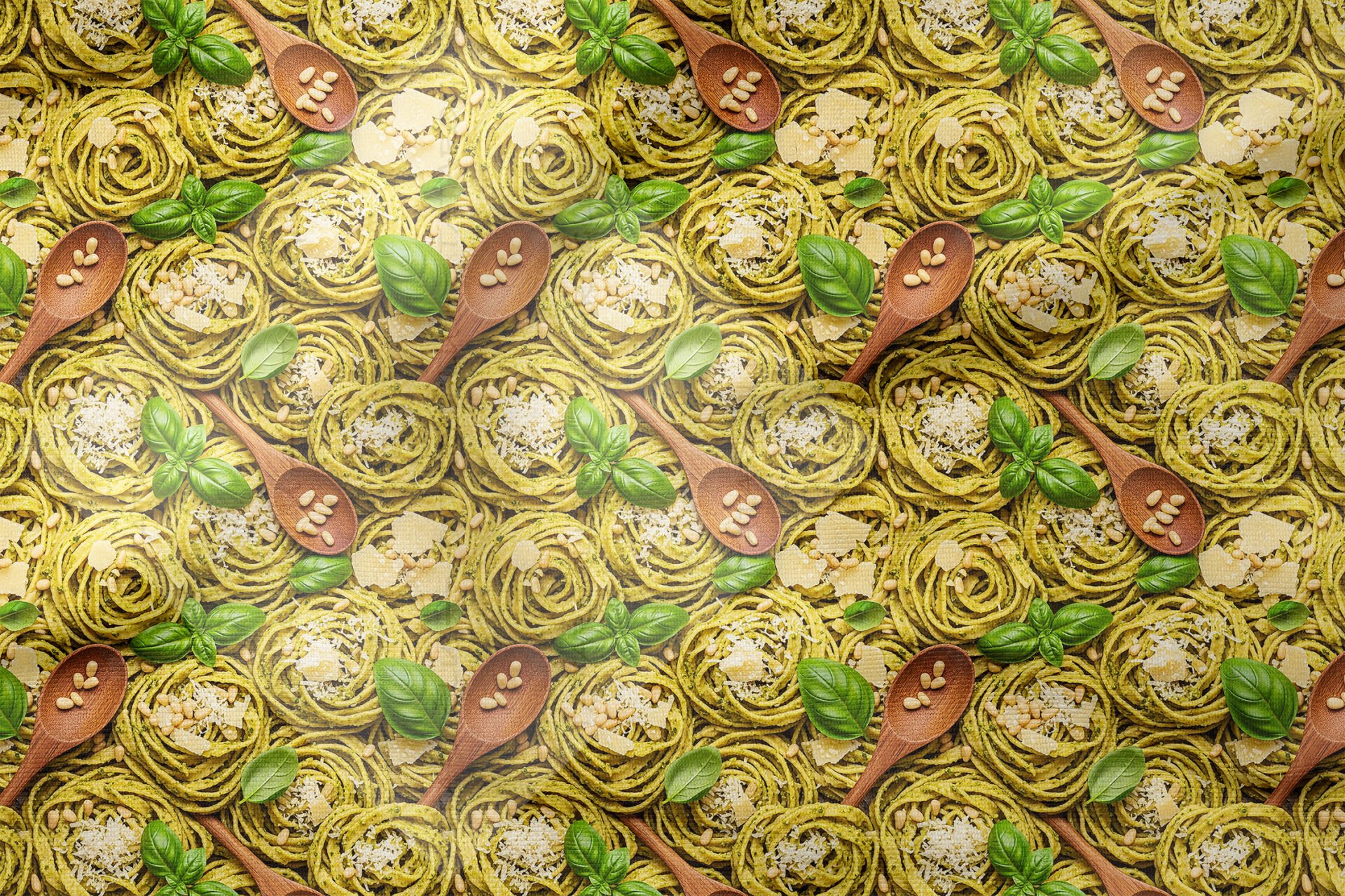 Pesto Rigatoni Ahşap Kaşık Desenli Mutfak Kumaşı