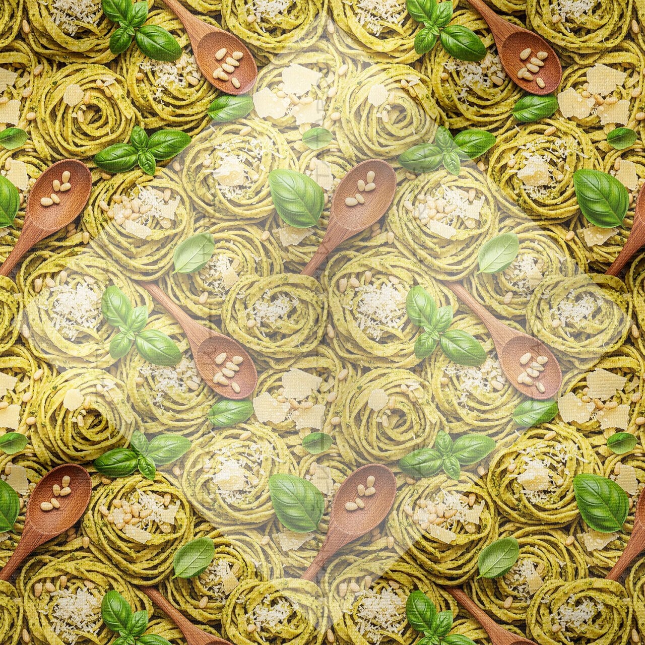 Pesto Rigatoni Ahşap Kaşık Desenli Mutfak Kumaşı