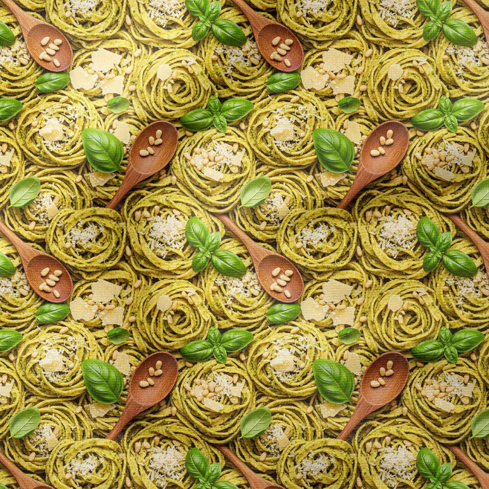 Pesto Rigatoni Ahşap Kaşık Desenli Mutfak Kumaşı