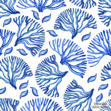 Mavi Mercan Desenli Deniz Temalı Kumaş