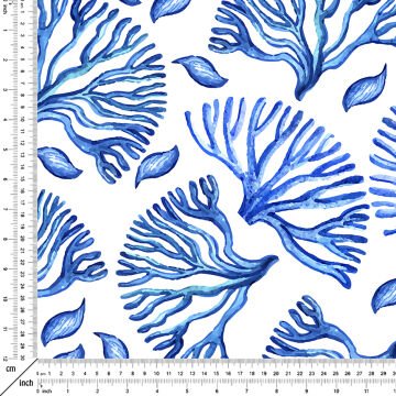 Mavi Mercan Desenli Deniz Temalı Kumaş