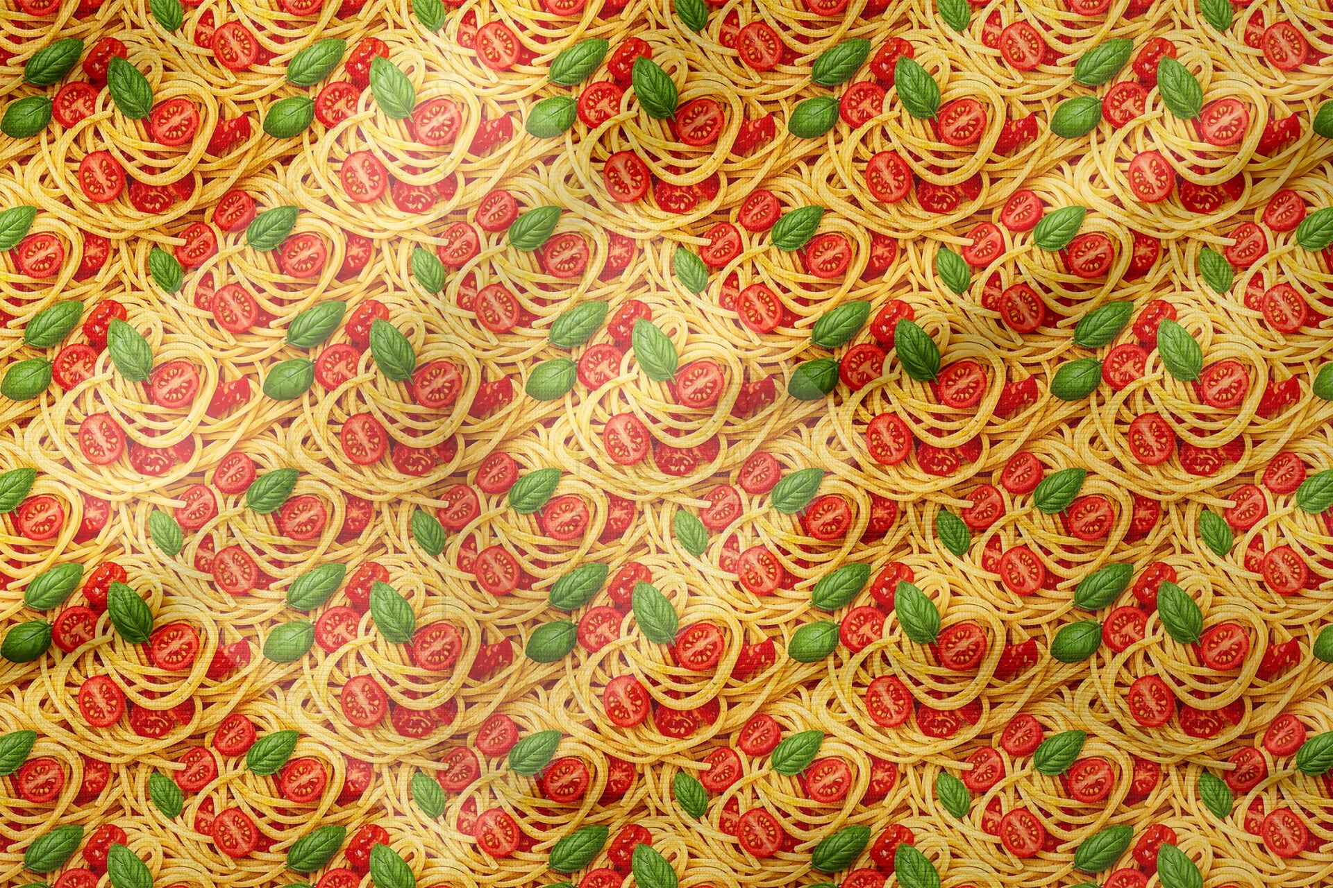 Spaghetti Domates ve Nane Desenli Dekoratif Mutfak Kumaşı