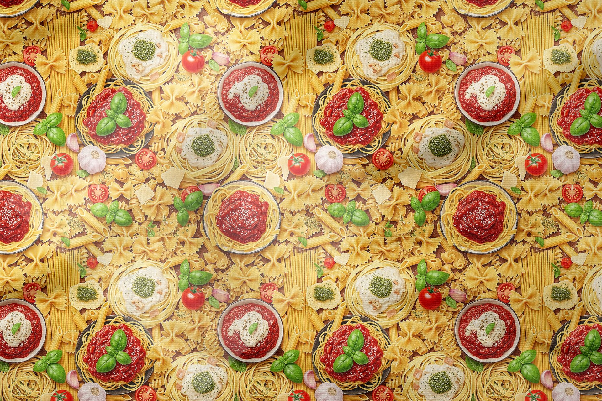 Karışık İtalyan Makarna Desenli Dekoratif Mutfak Kumaşı