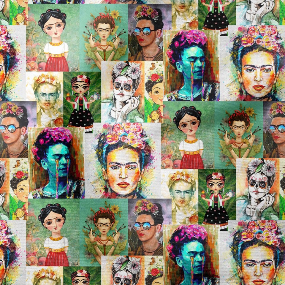 Bohem Kolaj Desenli Kumaş – Renkli Sanat Temalı Dijital Baskılı Dekoratif Kumaş