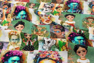 Bohem Kolaj Desenli Kumaş – Renkli Sanat Temalı Dijital Baskılı Dekoratif Kumaş